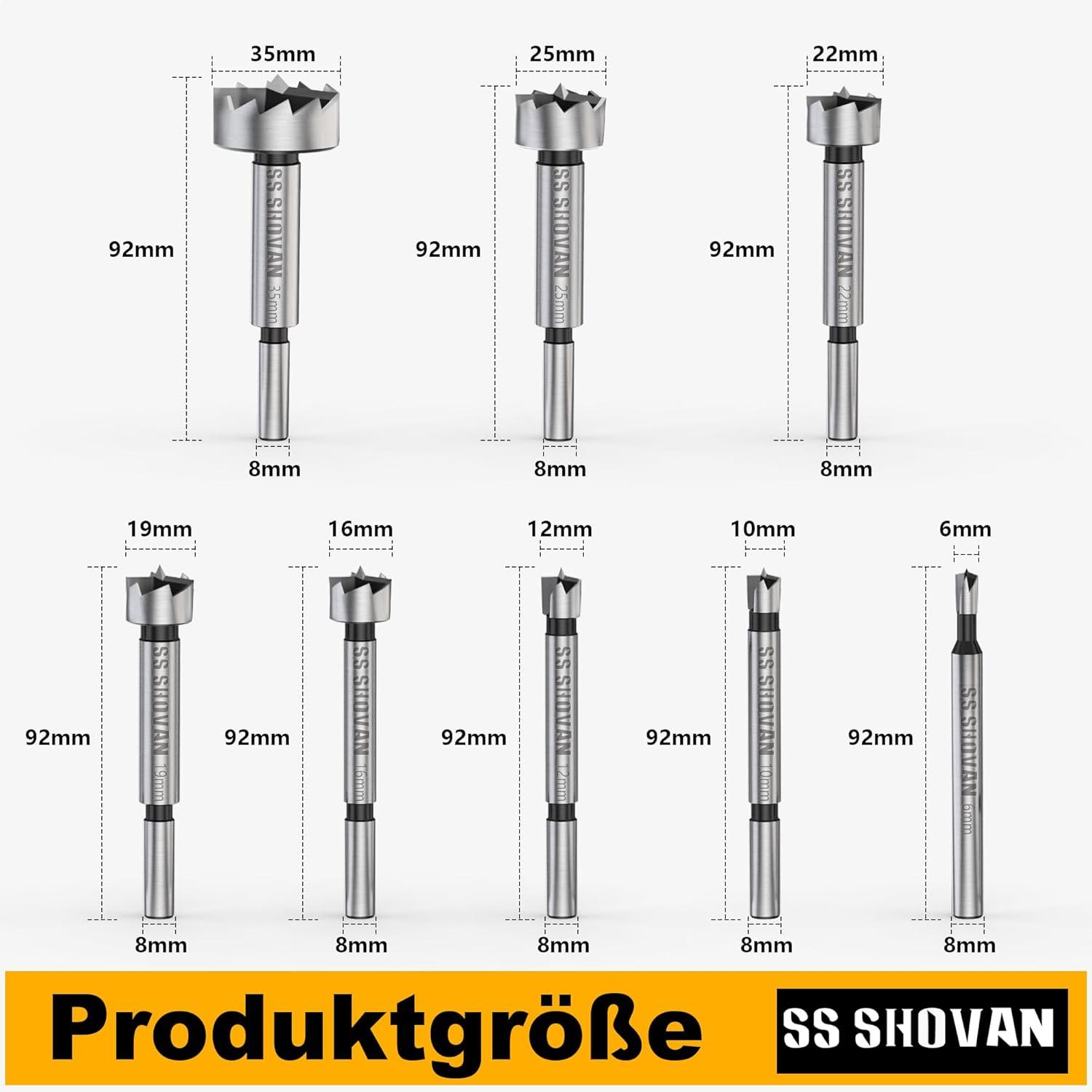 8TLG Forstnerbohrer Set 6-35mm Rundschaft Holzbohrer