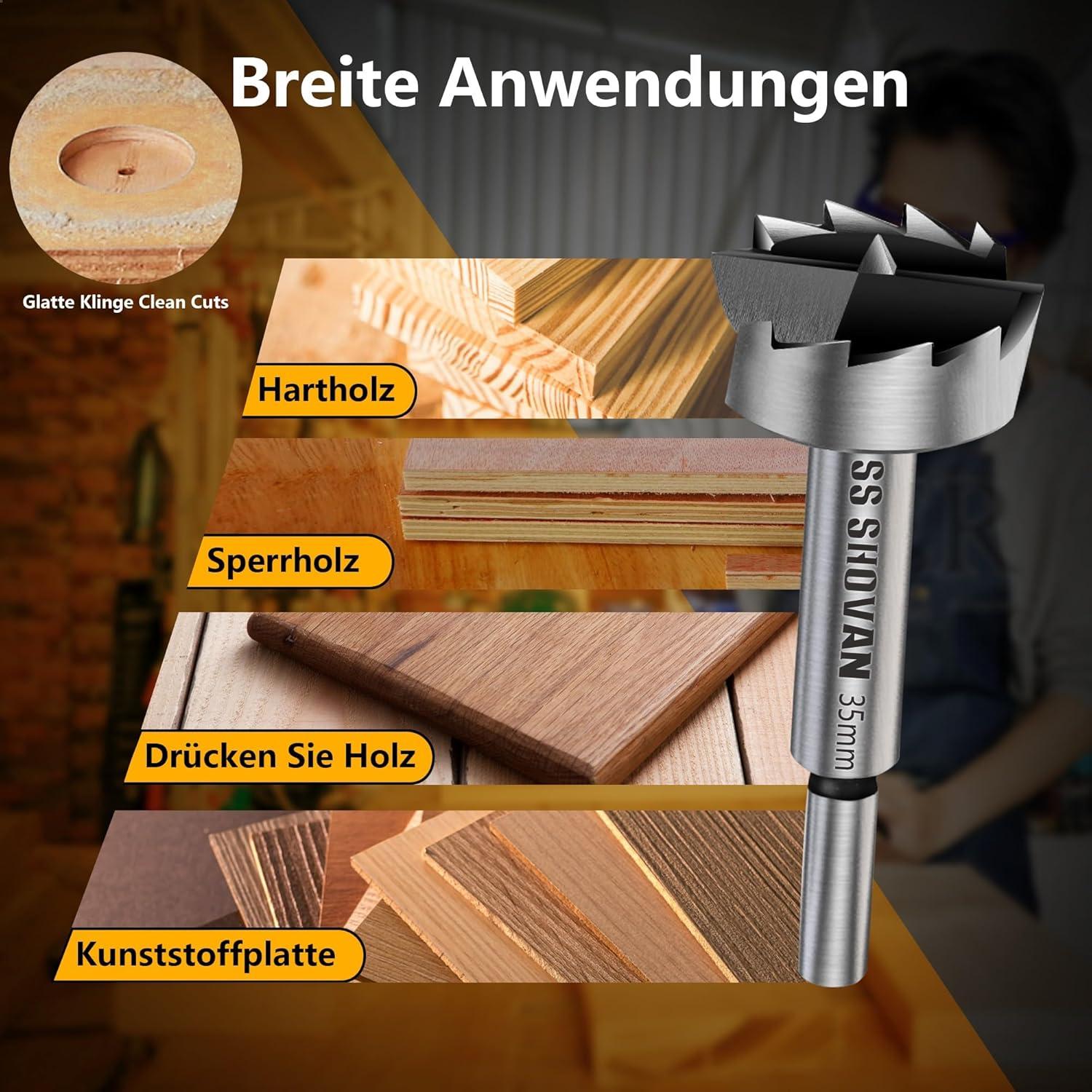 Forstnerbohrer Set 6-35mm Holzbohrer Rundschaft Hartholz 8-tlg