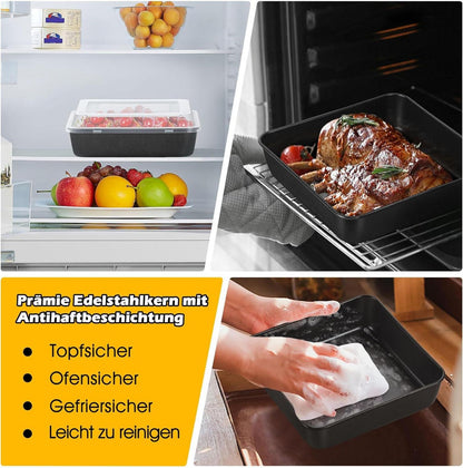Quadratische Backform 21cm Edelstahl Antihaft Luftdicht Deckel Braun