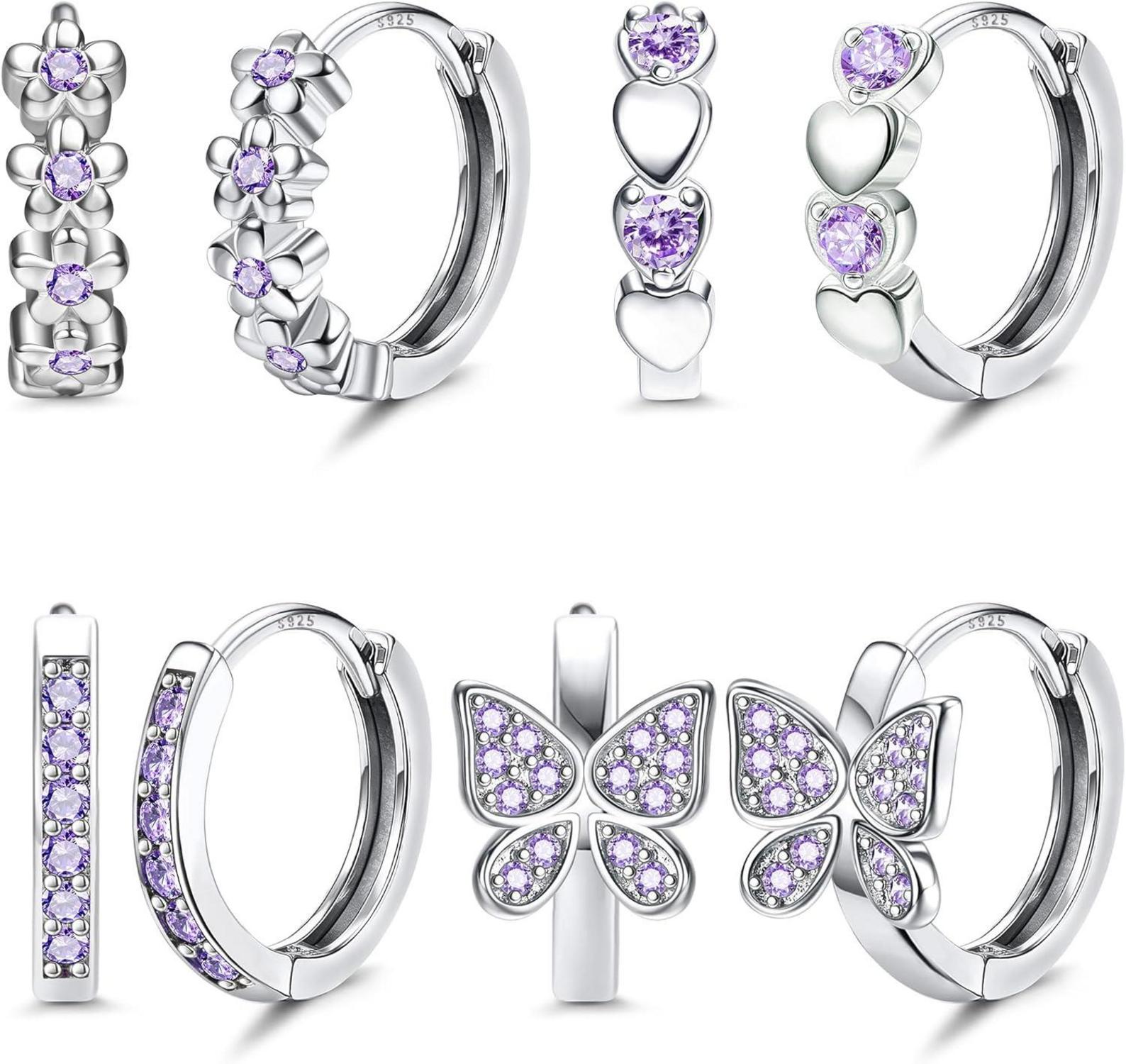 Zirkonia Creolen Ohrringe Set Mädchen Herz Schmetterling Blumen