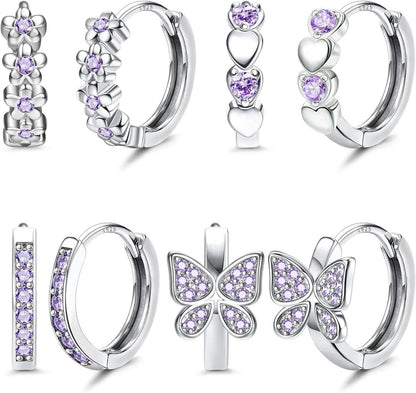 Zirkonia Creolen Ohrringe Set Mädchen Herz Schmetterling Blumen
