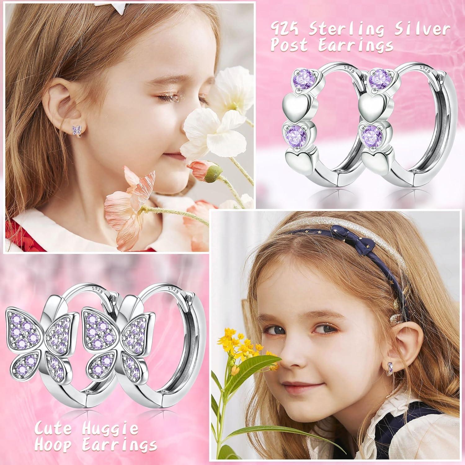 Kleine Silber Creolen Set Mädchen Zirkonia Hypoallergen 4 Paar