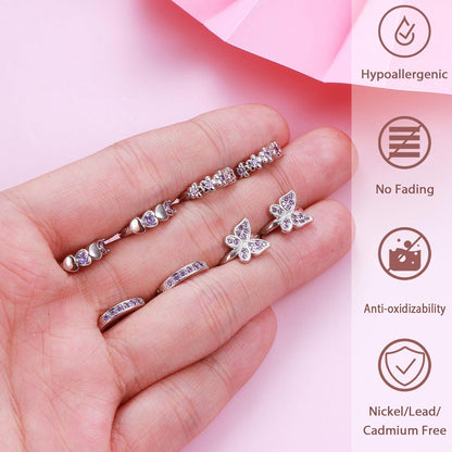 Kleine Silber Creolen Set Mädchen Zirkonia Hypoallergen 4 Paar