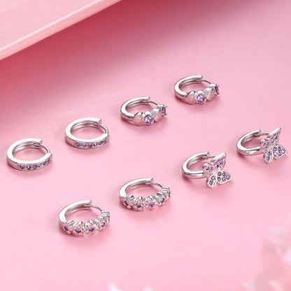 Creolen Ohrringe Set Mädchen 925 Silber Hypoallergen Zirkonia Herz Blumen 4 Paar