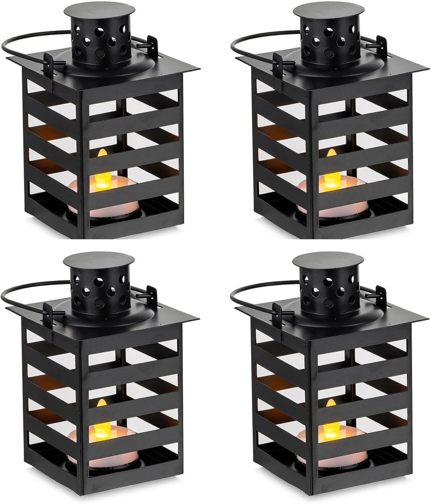 LED Laterne Set Schwarz 4 Stück klein Metall zum Aufhängen für Kerzen