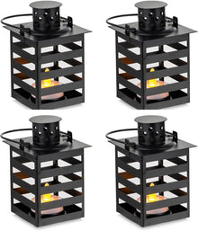 LED Laterne Set Schwarz 4 Stück klein Metall zum Aufhängen für Kerzen