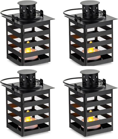 LED Laterne Set Schwarz 4 Stück klein Metall zum Aufhängen für Kerzen