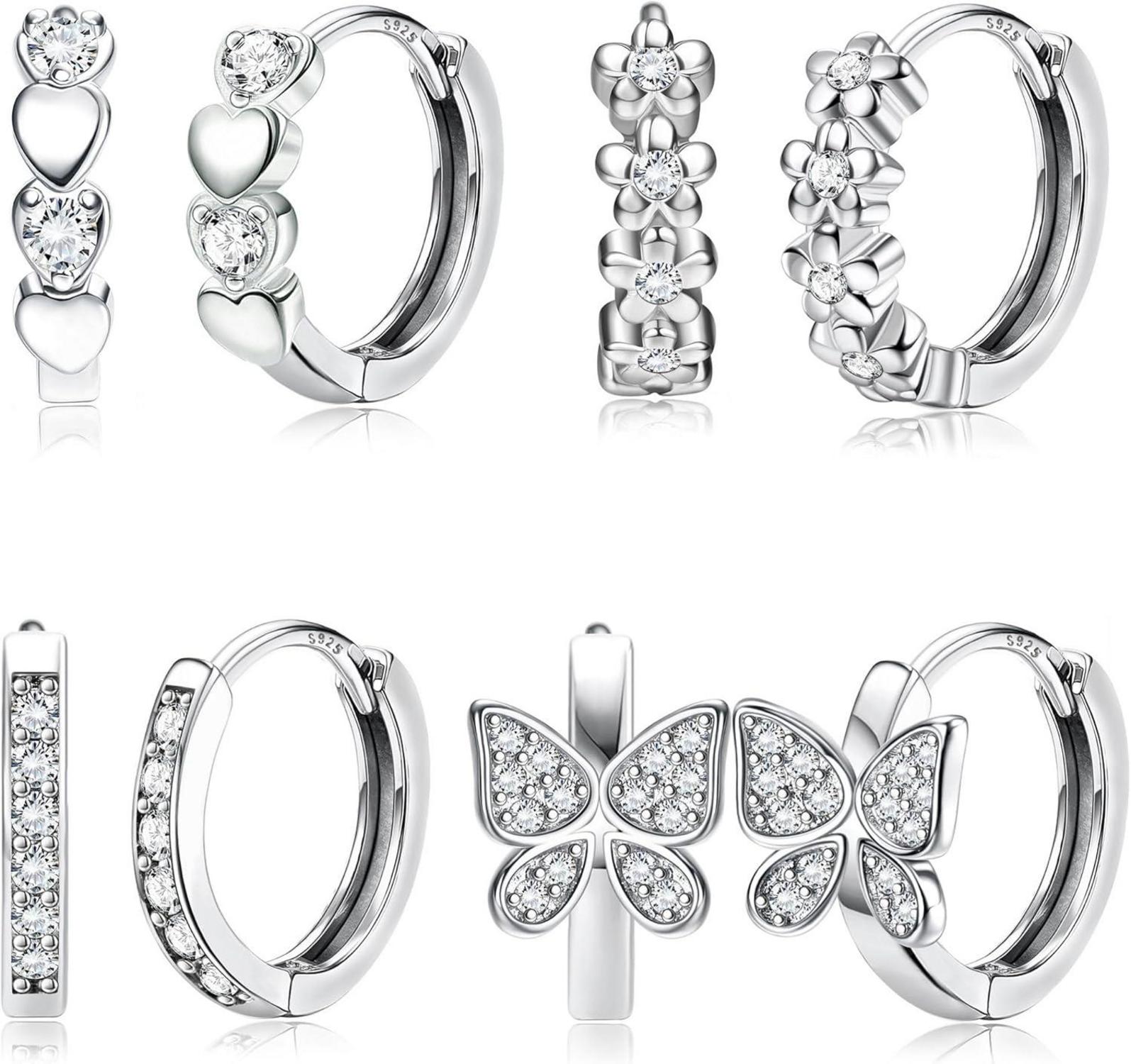 Zirkonia Creolen Schmetterling Herz Blumen Ohrringe Set