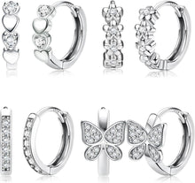 Zirkonia Creolen Schmetterling Herz Blumen Ohrringe Set