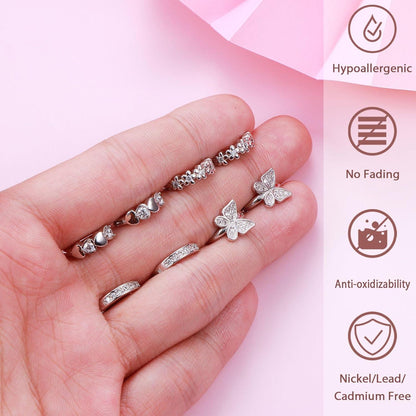 4 Paar Silber 925 Mädchen Kinder Creolen Set Zirkonia Hypoallergen