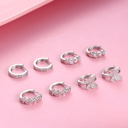 JeweBella Mädchen Ohrringe Set 925 Silber Creolen Schmetterling Herz Blumen 4 Paar