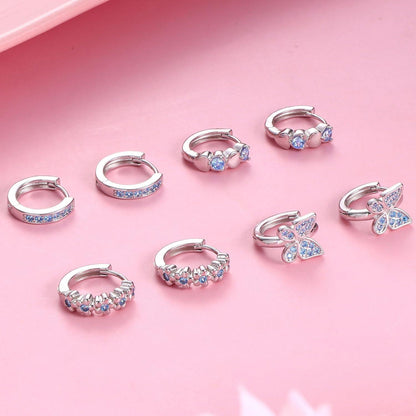 4 Paar Silber 925 Mädchen Kinder Creolen Set Zirkonia Herz Blumen Ohrringe