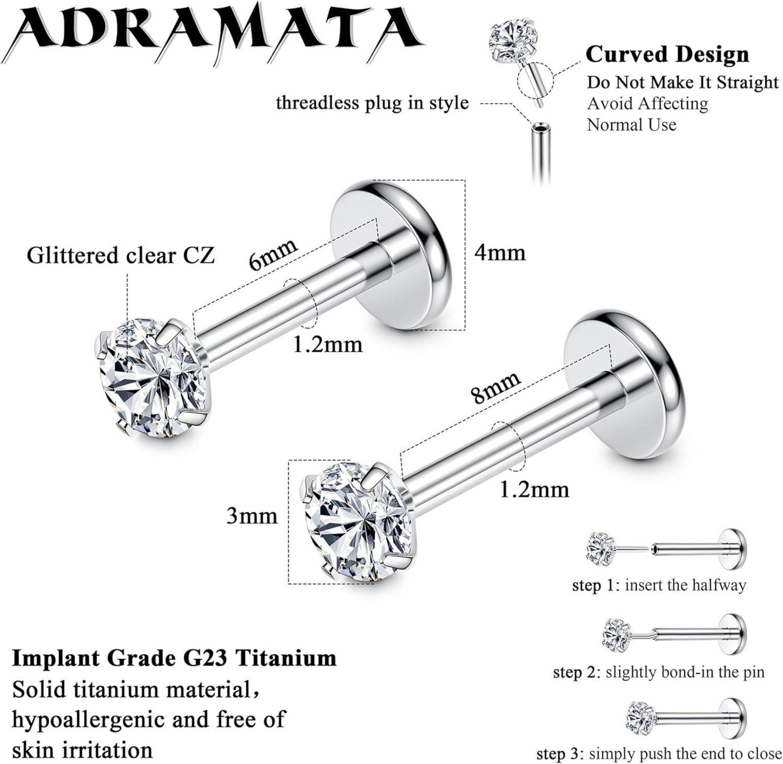 Titan Lippenpiercing Set CZ Opal Ohr Nasenpiercing 16G 20G