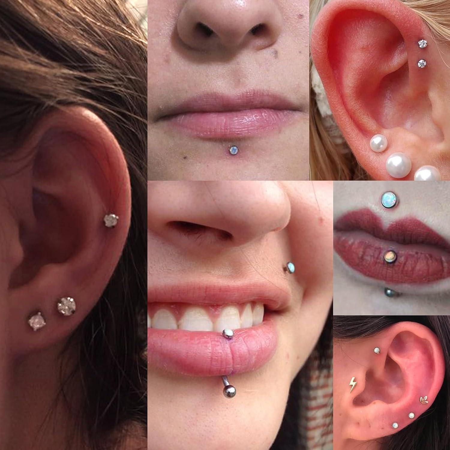 Titan Lippenpiercing Labret Opal CZ Set 16G 6mm