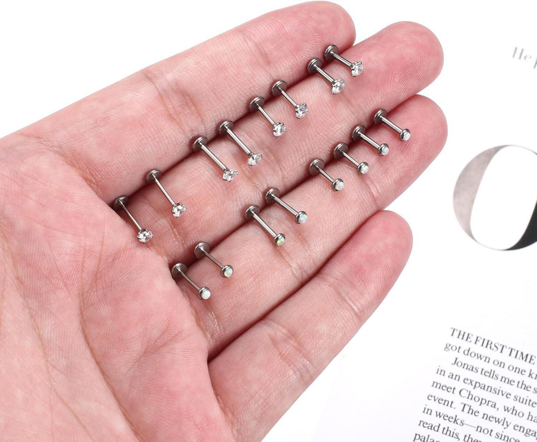 Titan Lippenpiercing Labret Opal CZ Set 16G 6mm