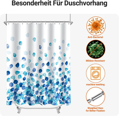 Duschvorhang Blaue Blüten 180x180cm Antischimmel Polyester Ösen 12 Ringe