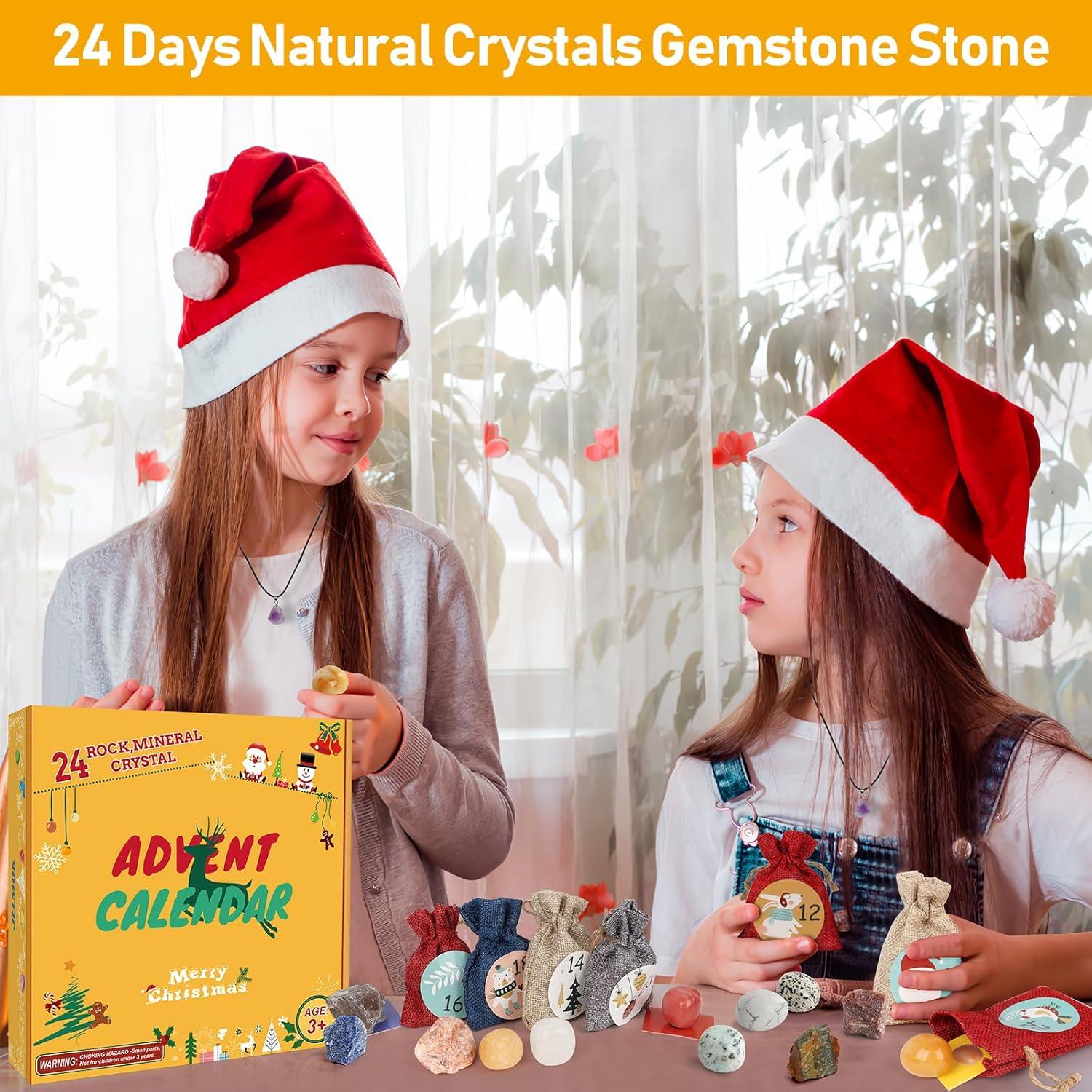 Adventskalender 2024 für Kinder mit echten Kristallen, Steinen und Mineralien
