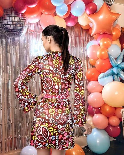 70er Jahre Hippie Kostüm Set Damen Accessoires Disco Outfit Karneval