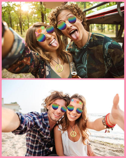 BIQIQI 70er Jahre Hippie Damen Kostüm-Set mit Accessoires Disco Outfit Karneval