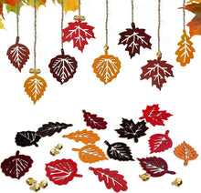 Herbstdeko 16x Holzblatt Anhänger mit Hanfseil und Glocke, Deko Herbst