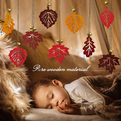 16er Set Herbst Holzanhänger Blatt Deko mit Hanfseil