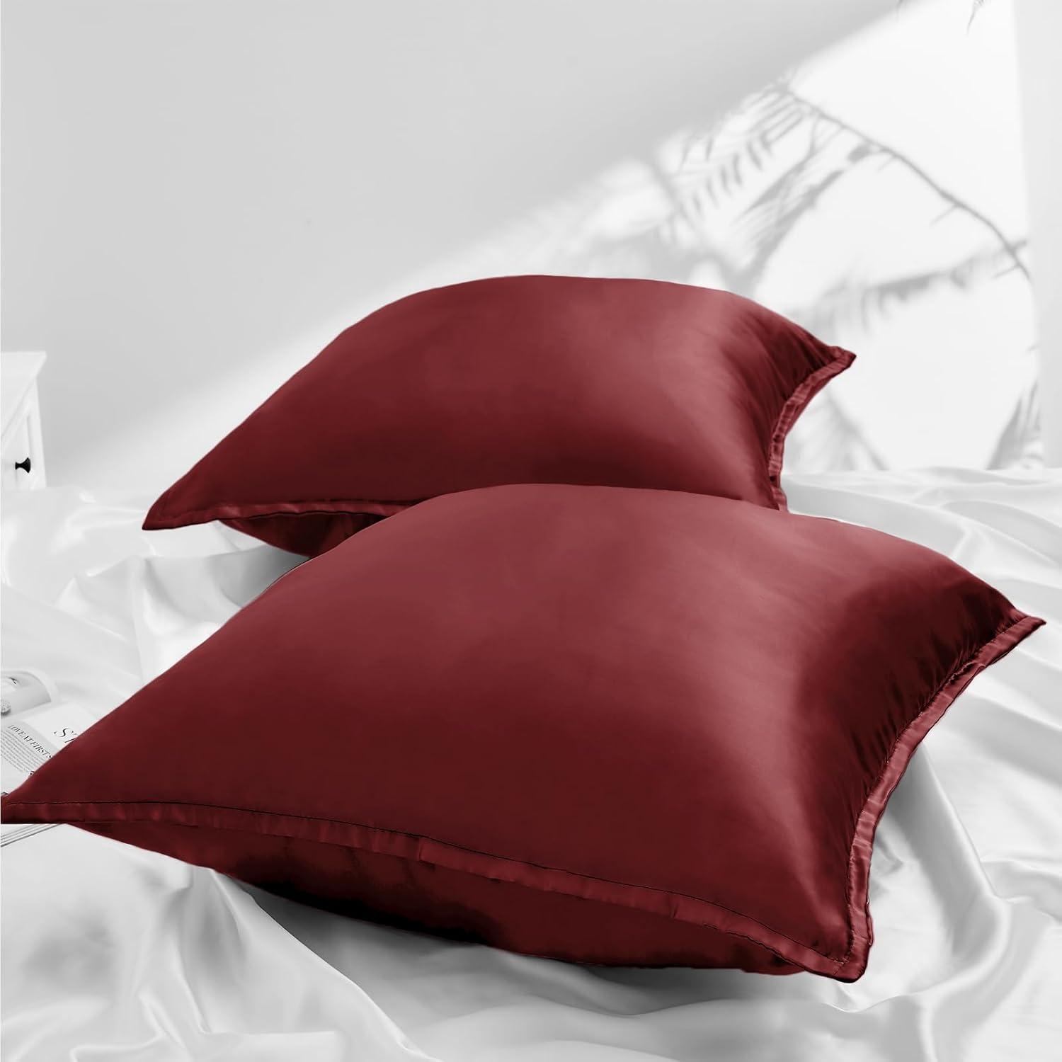 Satin Kissenbezug 60x60 2er Set Weich Seidenkissenbezug Curly Haar Rot