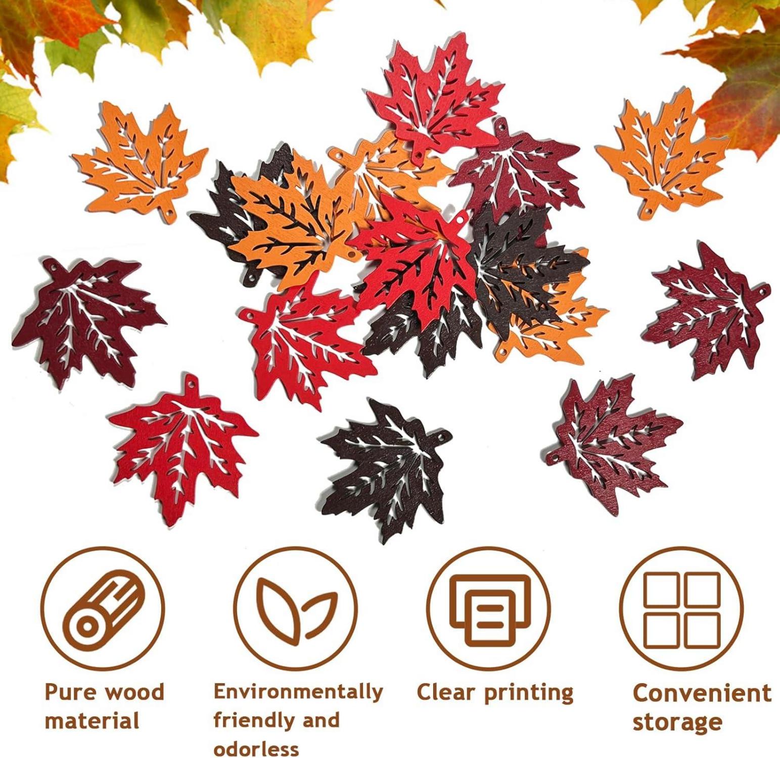 Holz Ahornblatt Anhänger, 16er Set Deko Herbst Glocke