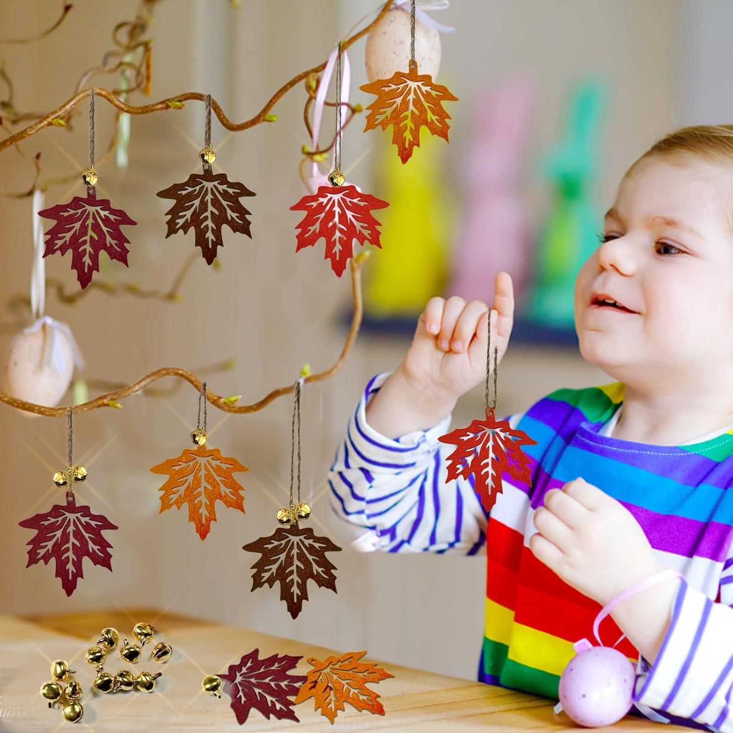 BARVERE Holz Ahornblatt Anhänger Set 16x Herbst Dekoration Fenster Hängende Deko