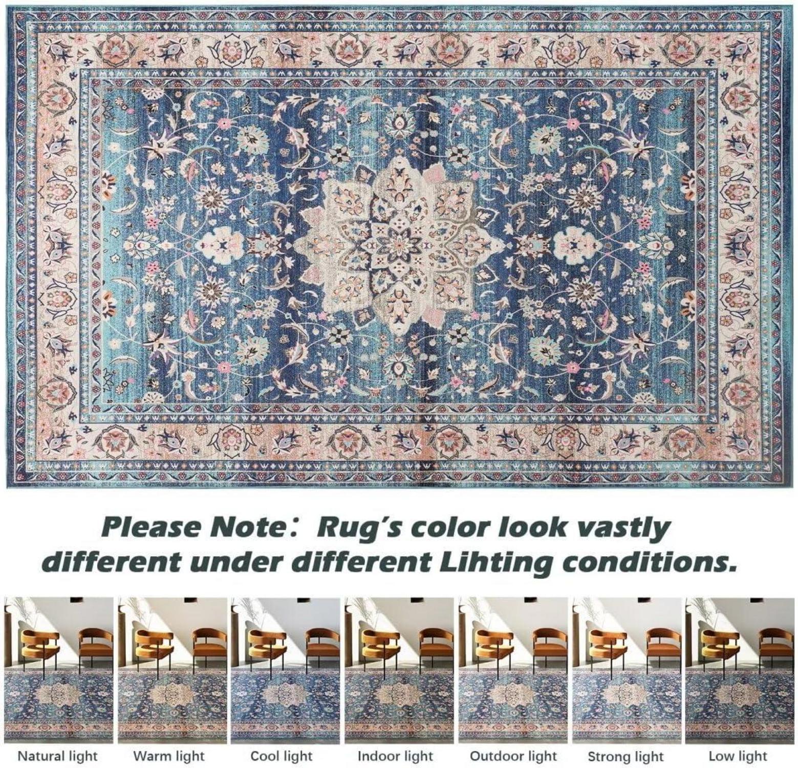 Vintage Teppich 120x170cm Blau | Groß Weich Rutschfest