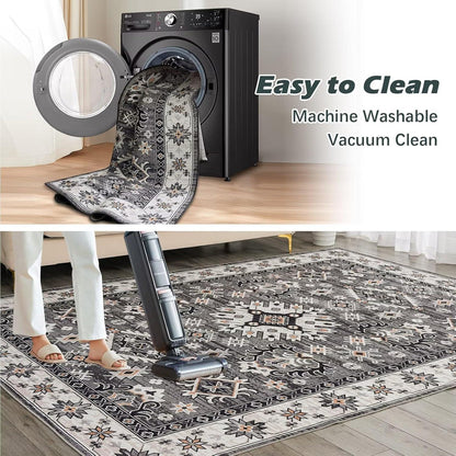 CHOSHOME Teppich 200x290CM Vintage Boho Grau rutschfest waschbar Kurzflor