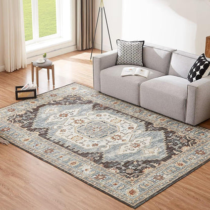 CHOSHOME Teppich 160x230CM in Braun - Vintage Kurzflor, waschbar, rutschfest