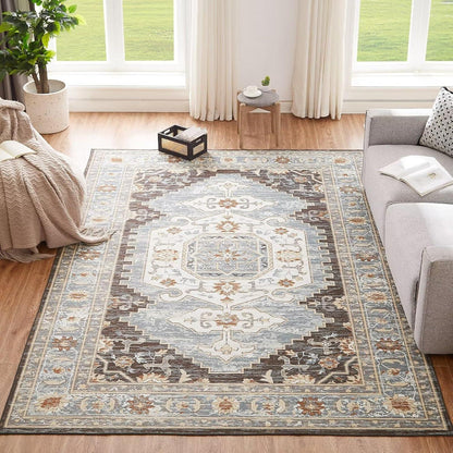 Waschbarer Teppich 80x150CM Vintage Kurzflor Braun Weich Groß Neu