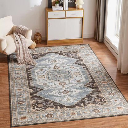 Teppich Braun Vintage Boho 200x290CM - Waschbarer Outdoor Teppich rutschfest - Flauschiger Kurzflor - CHOSHOME