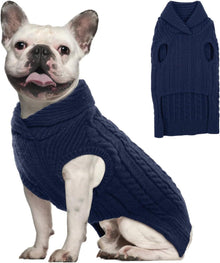 Hundepullover Weich Warm Stricken Revers Marineblau Mittelgroße Hunde
