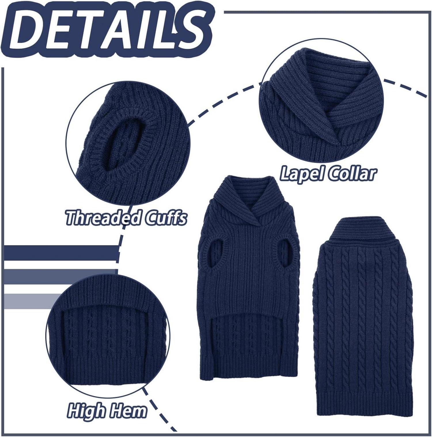 Hundepullover Weich Warm Stricken Revers Marineblau M