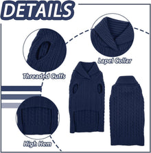 Hundepullover Weich Warm Stricken Revers Marineblau M