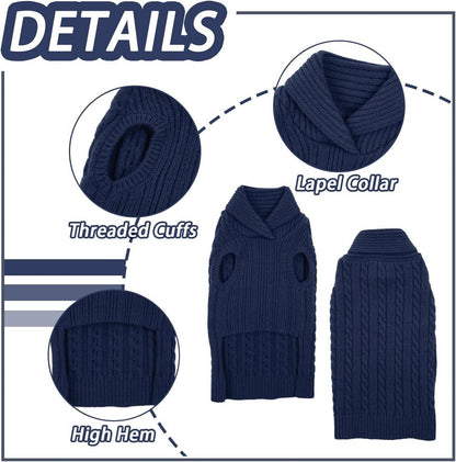 Hundepullover Weich Warm Stricken Revers Marineblau M