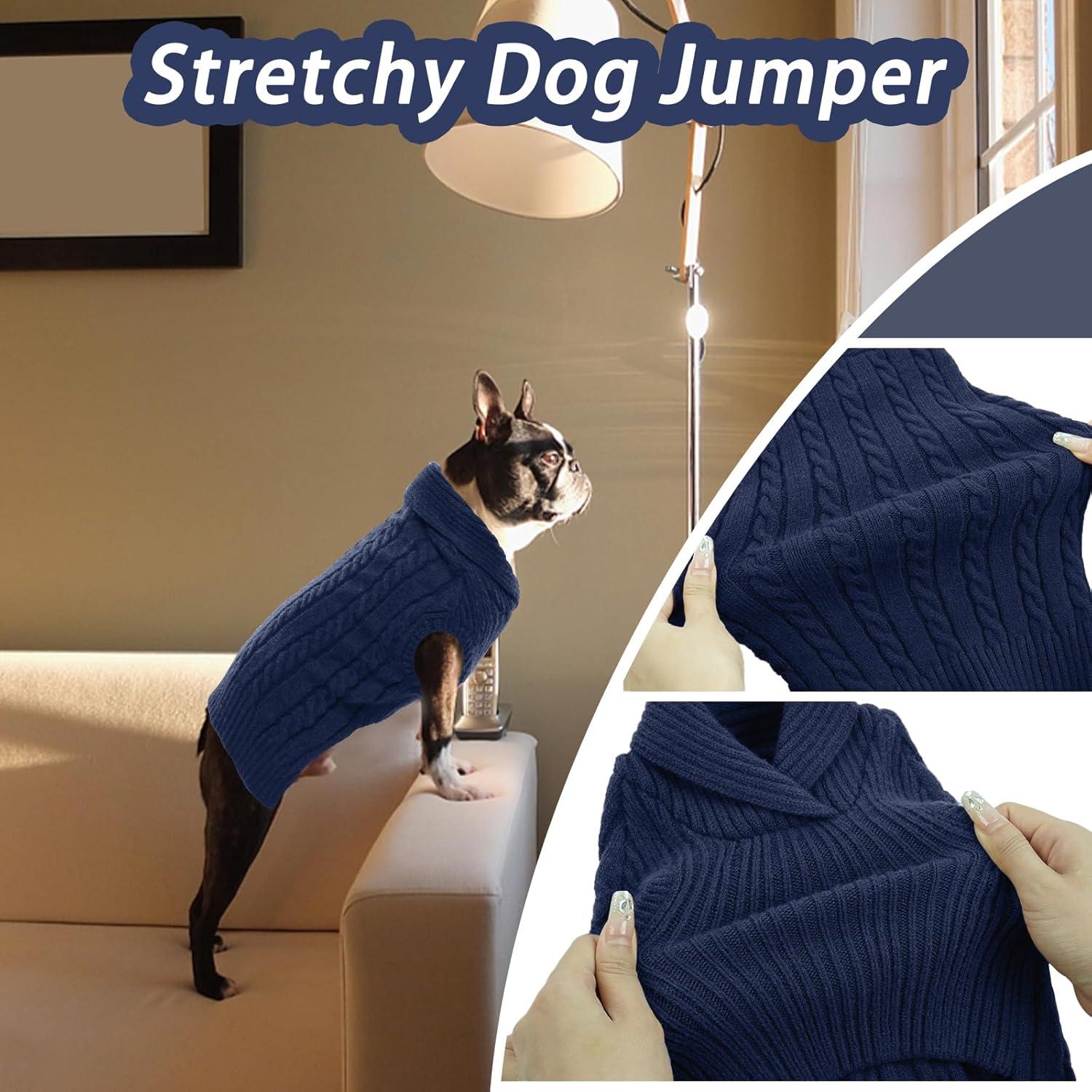 Hundepullover Weich Warm Stricken Revers Marineblau Mittelgroße Hunde