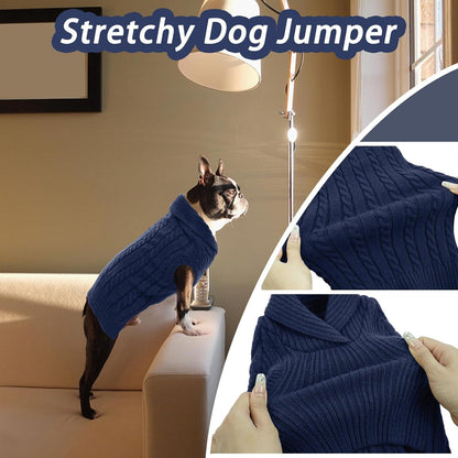 Hundepullover Weich Warm Stricken Revers Marineblau Mittelgroße Hunde