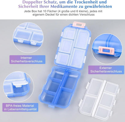 Tablettenbox 7 Tage mit 10 Fächern für Morgens/Mittags/Abends