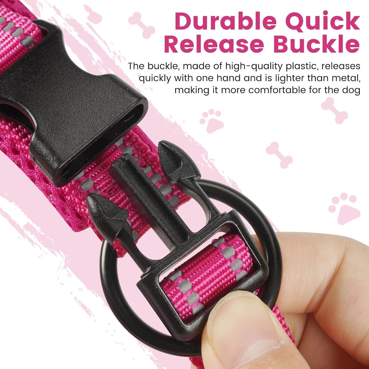 IDOGCHEW Hundehalsband Nylon Verstellbar Reflektierend Rosa M