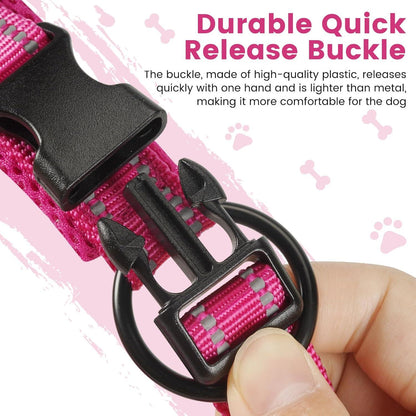 IDOGCHEW Hundehalsband Nylon Verstellbar Reflektierend Rosa M