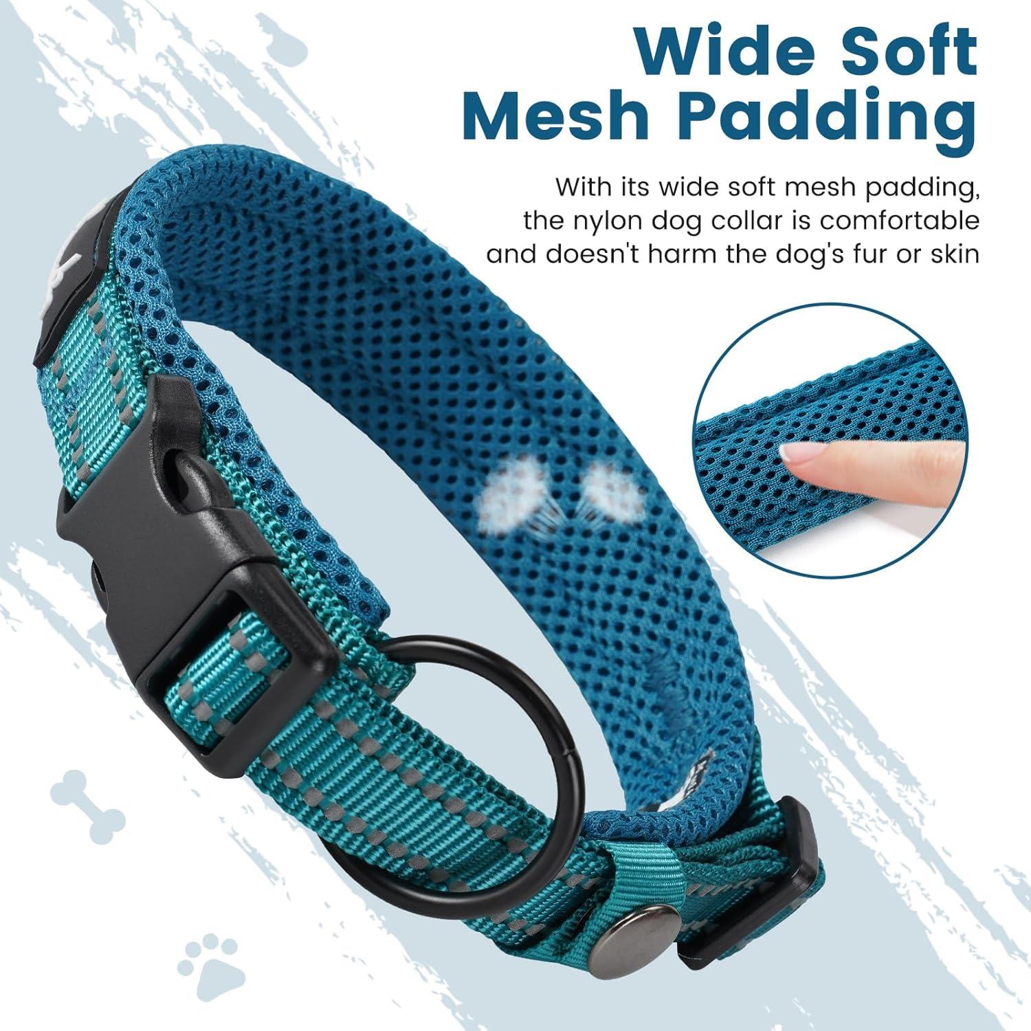 Hundehalsband Nylon Verstellbar Reflektierend Gepolstert Blau L