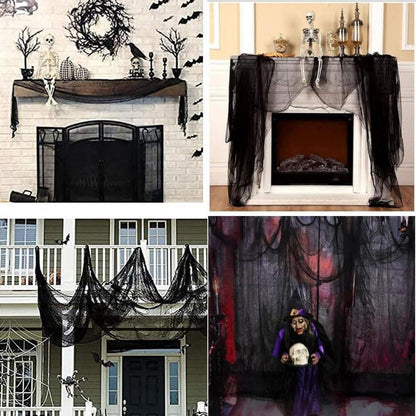 Halloween Schwarze Gaze Deko 215x800 cm Spukhaus Gruseliges Tuch