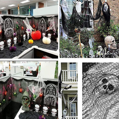215 x 800 cm Halloween Schwarze Gaze Deko Stoff Gruseliges Tuch
