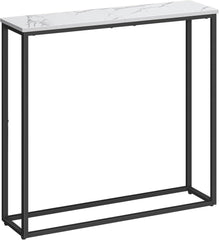 Schmaler Konsolentisch Weiß Marmoroptik 75 cm Rustikaler Holztisch