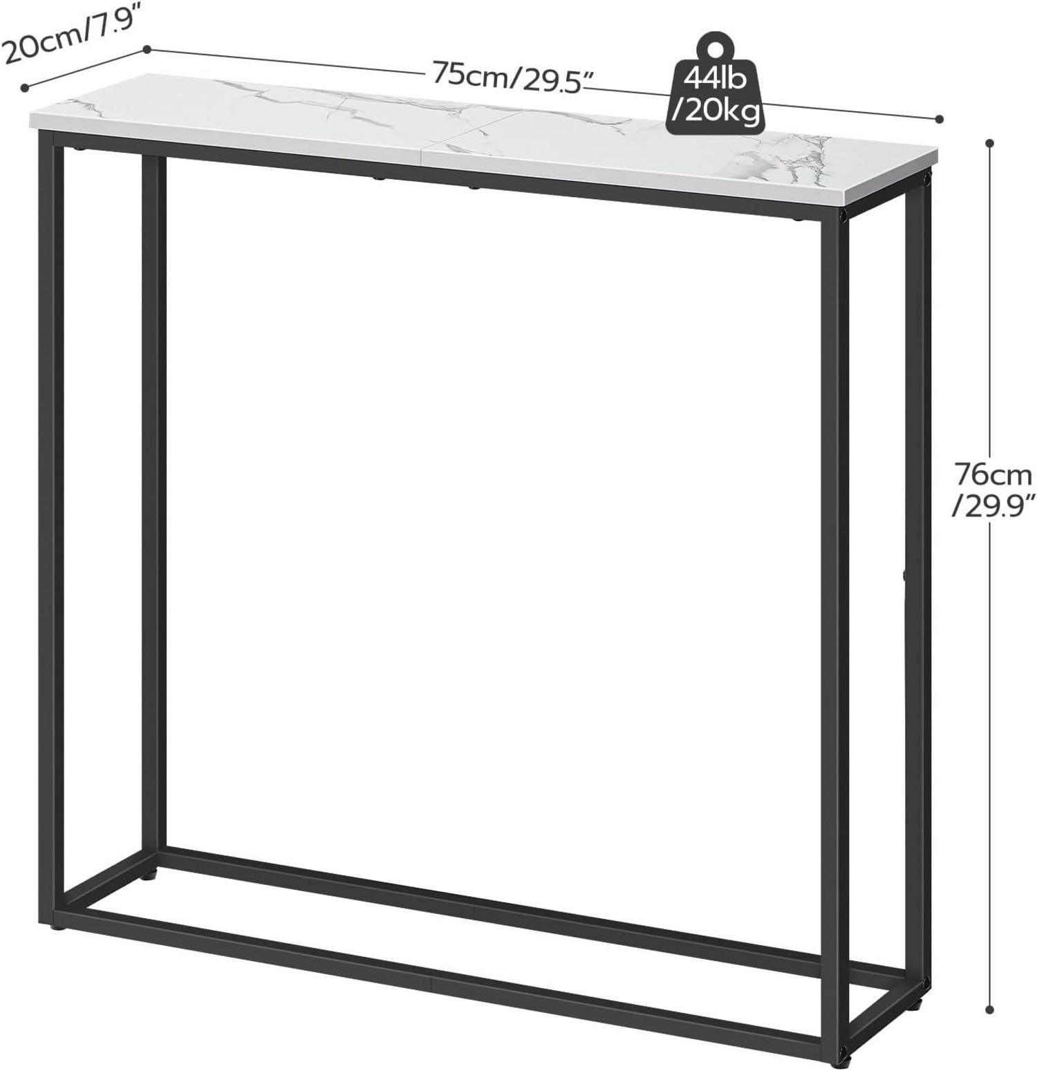 Schmaler Konsolentisch Weiß Marmoroptik 75 cm Rustikaler Holztisch