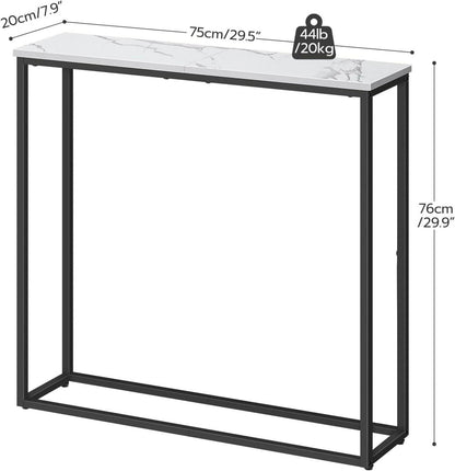 Schmaler Konsolentisch Weiß Marmoroptik 75 cm Rustikaler Holztisch