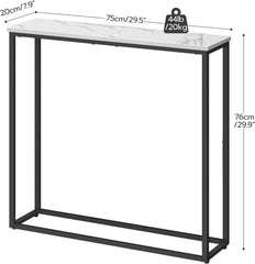 Schmaler Konsolentisch Weiß Marmoroptik 75 cm Rustikaler Holztisch