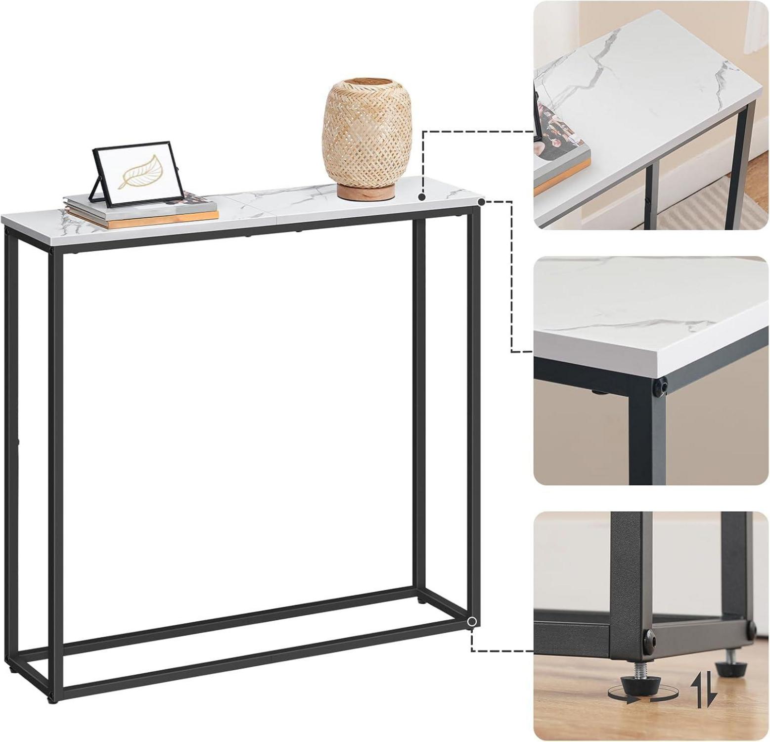 Schmaler Konsolentisch Marmor Weiß Beistelltisch 75 cm Flurtisch HOOBRO